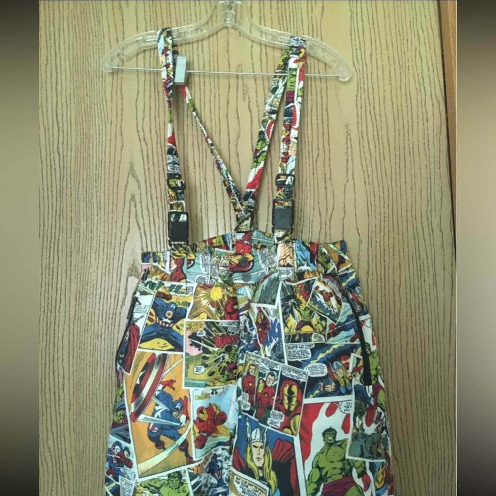 Marvel comic book strip snow pants